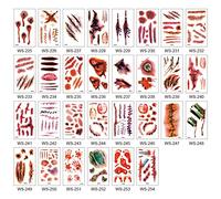 Tatuaggi temporanei per Halloween, 30 fogli di cicatrici, tatuaggi per Halloween, ferite da incollare, zombie, scars, ferite, tatuaggi artistici, spaventosi, per cosplay, feste, decorazione per
