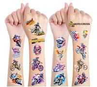 Tatuaggi temporanei per motocross, 12 fogli di tatuaggi glitterati per bambini, regali per ragazzi e ragazze, borse per feste di motocross, decorazioni di compleanno