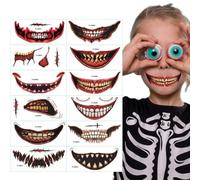 Tatuaggi viso di Halloween per adulti | 12 Pezzi Adesivi per Denti Horror Cosplay Pagliaccio di Halloween - Adesivo per Ferita Cicatrice Realistica Impermeabile Trucco Viso Corpo di Halloween