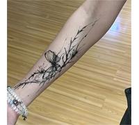 Tatuaggio a base di erbe con farfalla floreale su ampia area sul braccio, semipermanente per le donne, durata 2 settimane, tatuaggi finti