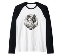 Tatuaggio a Forma di Cuore con Petali di Rosa e Ancora Maglia con Maniche Raglan