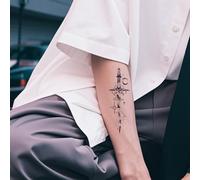 Tatuaggio a forma di totem con spada e stella e luna - Spada e stelle intrecciate, impermeabile e resistente allo sfregamento, dura 2 settimane, tatuaggi finti(2pcs)