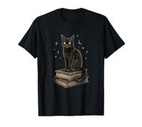 Tatuaggio Artistico Black Cat Occult Moon Mystical Book Maglietta