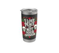 Tatuaggio artistico «I Love Peace Not Your Opinion» con teschio gotico e rosa Bicchiere termico in acciaio inox doppia parete