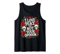 Tatuaggio Artistico «I Love Peace Not Your Opinion» con Teschio Gotico e Rosa Canotta