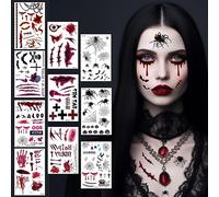 Tatuaggio di Halloween, 10 fogli, costume da Halloween, accessorio da uomo, diavolo, zombie, vampiro, strega, spaventoso, tatuaggio facciale, costume da horror per adulti e bambini, cicatrici