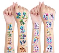 Tatuaggio Ephemere Glitter Bambino, 12 Foglie Tatuaggio Bambino Unicorno e Dinosauro, Unicorno Regali per Ragazze, Decorazione Compleanno Dinosauro Tatuaggio, Tatuaggio Impermeabile Glitter Bambini
