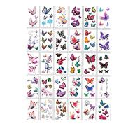 tatuaggio finto， tatuaggi temporanei, 30 fogli adesivi for tatuaggi temporanei con farfalle colorate 3D, kit for tatuaggi finti realistici con clavicola, spalla, polso, caviglia