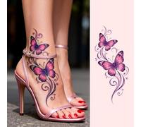 Tatuaggio minimalista multicolore Dreamy rosa viola farfalla regalo per festa San Valentino, regali di carnevale indietro caviglia spalla clavicola pancia adesivi temporanei tatuaggi impermeabili 1
