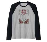 Tatuaggio Occulto Gotico Scheletro Mano Teschio Rosa Maglia con Maniche Raglan
