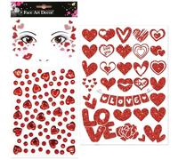 Tatuaggio per il viso di Carnevale, rosso glitterato a forma di cuore, tatuaggio per il viso, tatuaggio finto a forma di cuore, accessorio per carnevale, San Valentino, trucco, carnevale, fai da te