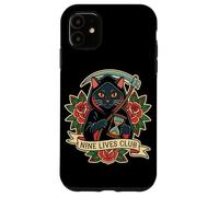 Tatuaggio retrò Nine Lives Club Grim Reaper Cat, umorismo oscuro Custodia per iPhone 11