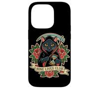 Tatuaggio retrò Nine Lives Club Grim Reaper Cat, umorismo oscuro Custodia per iPhone 14 Pro