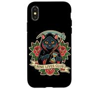 Tatuaggio retrò Nine Lives Club Grim Reaper Cat, umorismo oscuro Custodia per iPhone X/XS