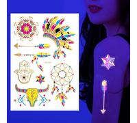 Tatuaggio sul braccio in lamina fluorescente - Adesivo con piuma impermeabile luminosa, tatuaggio finto stile glitter |. Tatuaggio temporaneo che si illumina al buio per donne e bambini, accessorio pe