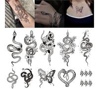 Tatuaggio temporaneo a forma di serpente con fiore di medusa a nove teste, semipermanente, impermeabile e anti-sfregamento.(A-10pcs)