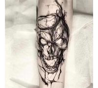 Tatuaggio temporaneo a mezzo braccio con teschio e fiore, dura fino a 15 giorni, nuova tecnologia, adesivo magico impermeabile semipermanente. Tatuaggi finti(1pcs)
