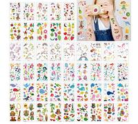 Tatuaggio Temporaneo Bambini, CAYUDEN 60 Fogli Impermeabile Bambini Tatuaggio Finto Adesivi Ragazza Sirena Unicorno Glitter Tatuaggi Kit Bambini Cartone Animato Tatuaggi Temporanei per Bambini