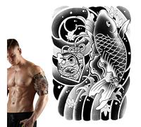 Tatuaggio temporaneo carpa, tatuaggio pesce carpa,Tatuaggio impermeabile da 15 giorni per design artistico per adulti | Tatuaggio temporaneo realistico, di lunga durata per il corpo del braccio delle