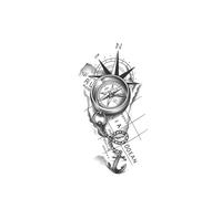 Tatuaggio Temporaneo Con Bussola E Ancora, Dura Fino A 15 Giorni, Adesivo Semipermanente Magico Impermeabile Di Nuova Tecnologia.(2pcs)