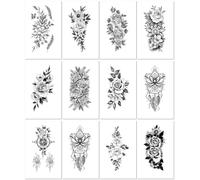 Tatuaggio Temporaneo Con Fiore Schizzo, Fiore Rosa Schizzo, Bianco E Nero 190 * 96mm A065