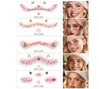 Tatuaggio temporaneo di Natale, tatuaggio del volto di Natale | Tatuaggi temporanei per il viso Adesivi per il viso glitterati con stampa in oro,Adesivi temporanei glitter impermeabili Toppe per