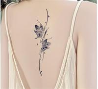 Tatuaggio temporaneo di un fiore di giglio sulla spina dorsale, impermeabile, a lunga durata, semipermanente, della durata di 2 settimane, tatuaggi finti(C)