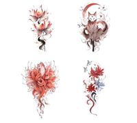 Tatuaggio temporaneo impermeabile con rosa colorata del Re Leone, adesivo finto for donne, animale, volpe, teschio, braccio, arte, bellezza, totem, vernice(4pcs)