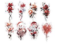 Tatuaggio temporaneo impermeabile con rosa colorata del Re Leone, adesivo finto for donne, animale, volpe, teschio, braccio, arte, bellezza, totem, vernice(8pcs)