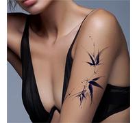 Tatuaggio temporaneo in bambù con effetto inchiostro, impermeabile, duraturo, realistico, floreale, per uomini e donne, tatuaggi finti(2pcs)