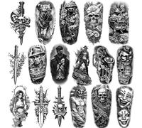 Tatuaggio temporaneo nero per uomini e donne, 77 fogli di tatuaggi finti impermeabili realistici e fantastici, adesivi per tatuaggi con motivo a spada di ragno, pagliaccio, ladri di bulldog