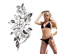 Tatuaggio temporaneo rosa, tatuaggio floreale per donne - Adesivi per tatuaggi realistici con fiori di rosa da 15 giorni - Articoli per feste Design unico, modelli di decalcomanie scure per il collo d