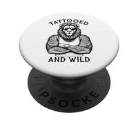 Tatuato E Selvaggio Divertente Leone Inchiostro Leone Animale Tatuaggio Amante PopSockets PopGrip Adesivo