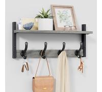 Tatub Appendiabiti rustico da parete da 50,8 cm, con mensola, ganci da parete con mensola, resistenti ganci per appendere cappelli, borse, giacche per bagno, soggiorno, camera da letto, grigio