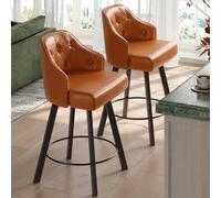 Tatub Set di 2 sgabelli da bar girevoli da 66 cm, colore marrone, altezza da bancone, sgabelli da bar con schienale, imbottiti in finta pelle, altezza bancone per cucina