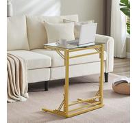 Tatub Tavolino pieghevole a forma di C da 61 cm, piccolo tavolino in vetro temperato per divano o letto, vassoio TV pieghevole per laptop con struttura in metallo dorato