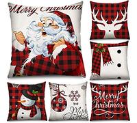 Tatuo 6 Pezzi Federe Natalizie 18 x 18 Pollici Federa Scozzese Rossa e Nera Federa Natalizia per Cuscino per Inverno Divano Camera da Letto Decorazioni