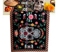 Tatuo Runner da Tavola per Giorno dei Morti Tovaglia Messicana in Lino per Dia De Los Muertos Halloween con Decori Teschio di Zucchero per Arredamento da Casa Cucina, 180 x 35 cm(Teschio)