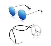 Tatuo Set di accessori per vestire hippie occhiali e collana con segno della pace, Blu, 2.1 inches