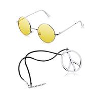 Tatuo Set di accessori per vestire hippie occhiali e collana con segno della pace, Giallo, 2.1 inches