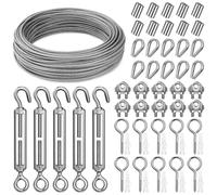 Tatxmalv 30m Φ 3mm Set di Sospensione per Cavi, Fune Kit Appendere Cavo in Acciaio Inossidabile, Fune Acciaio Rivestimento in PVC, Cavo Intrecciato Usura Resistente, per Applicazioni Esterne