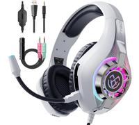 Tatybo Cuffie Gaming, Cuffia con Microfono Suono Surround, Comode Cuffie Grandi, Cuffie per PS4 PS5 PC Xbox One Mac Switch Laptop (Bianco)