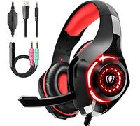 Tatybo Cuffie Gaming per Ps4 Ps5 PC Bass Deep con Microfono Cancellazione del Rumore con 3.5mm Jack (Rosso)