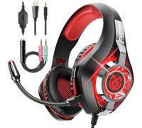 Tatybo Cuffie Gaming per Ps4 Ps5 PC Bass Deep con Microfono Cancellazione del Rumore con 3.5mm Jack (Rosso)