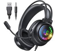 Tatybo Cuffie Gaming per Ps4/Ps5/PC/XboxOne/Switch, Cuffie con Microfono Doppio Archetto Adattivo, Suono Atereo 3D, Cuffie Cablate Leggere con Luce RGB