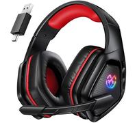 Tatybo Cuffie Gaming Wireless per Ps5 Ps4, Bluetooth Cuffie 2.4 GHz USB e Type-C con Microfono 7.1 Qualità Audio,Batteria 40Ore,Cuffie Pc per Mac Laptop Mobile Switch,nero-rosso