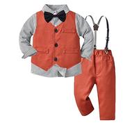 Taufanzug 92 Kleinkind Langarm Gestreifte Drucke T Shirt Top Weste Mantel Hose Kind Gentleman Outfit Mädchen Kleidung (B, 3-4 anni)