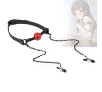 TAUOE Accessori per clip da collo con cinturino rosso a forma di palla da gioco di ruolo, cinturino in pelle regolabile e clip a catena, atmosfera da camera da letto per coppie