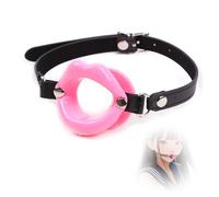 TAUOE Bavaglio a bocca aperta regolabile in silicone, design con anello a O per labbra per un comodo gioco di bondage - Giocattolo bondage rosa con cinghie in PU completamente regolabili per il gioco