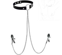 TAUOE Clip non perforata con cappuccio in gomma morbida, clip regolabile e clip decorativa con catena in metallo per accessori per abbigliamento - nero